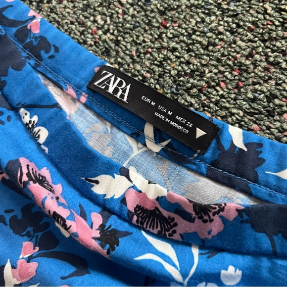 ZARA Cobalt Blue Pastel Pink Floral Handkerchief Asymmetrical Midi Modest Skirt - Picture 14 of 16